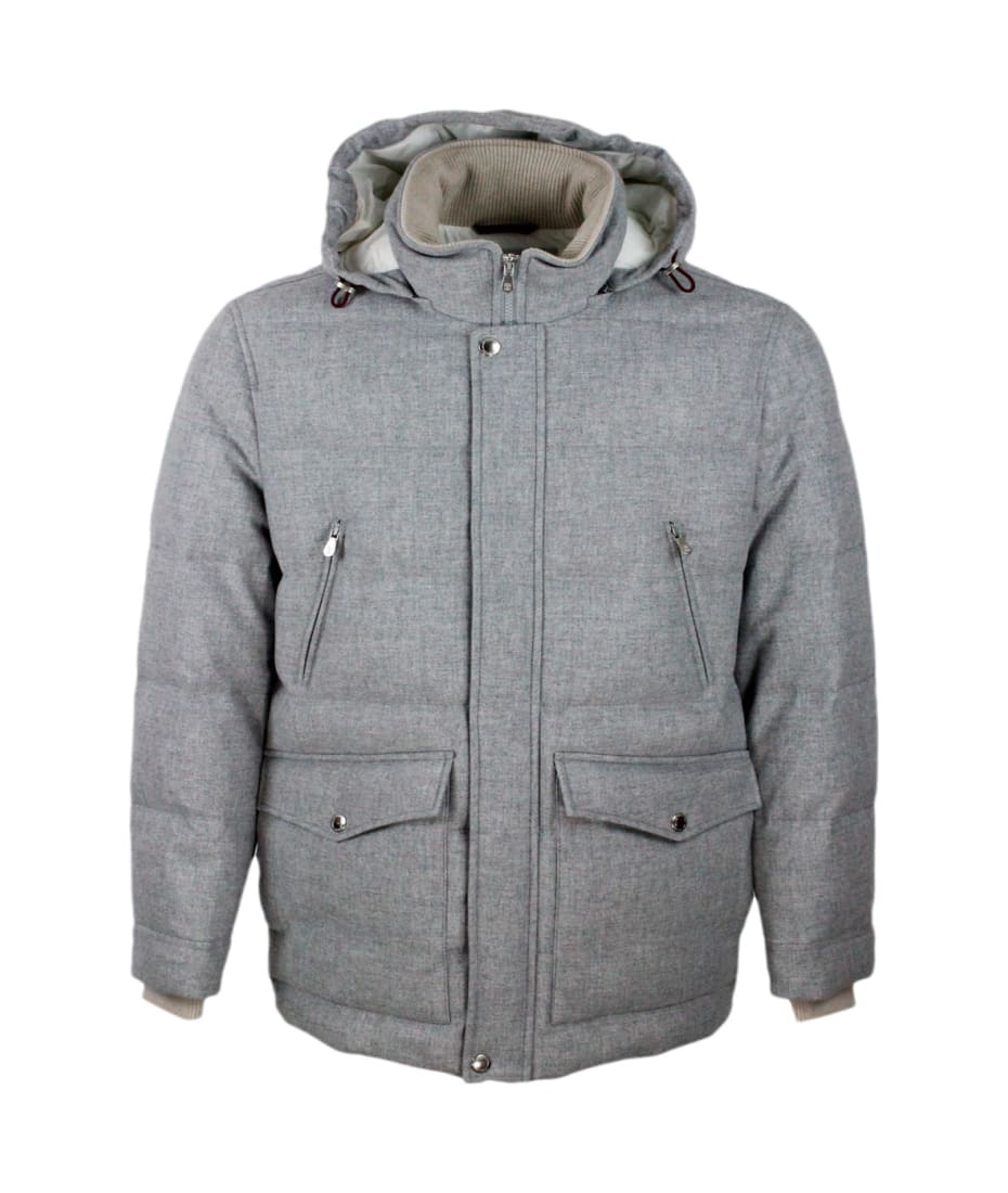 Brunello Cucinelli Down Jacket In Wool, Silk And Cashmere Padded