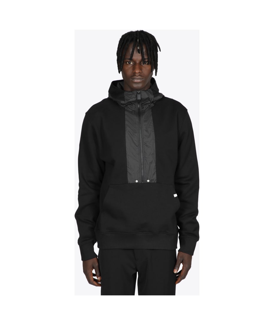 Mixed Zip Hoodie Black cotton and nylon hoodie - Mixed zip hoodie