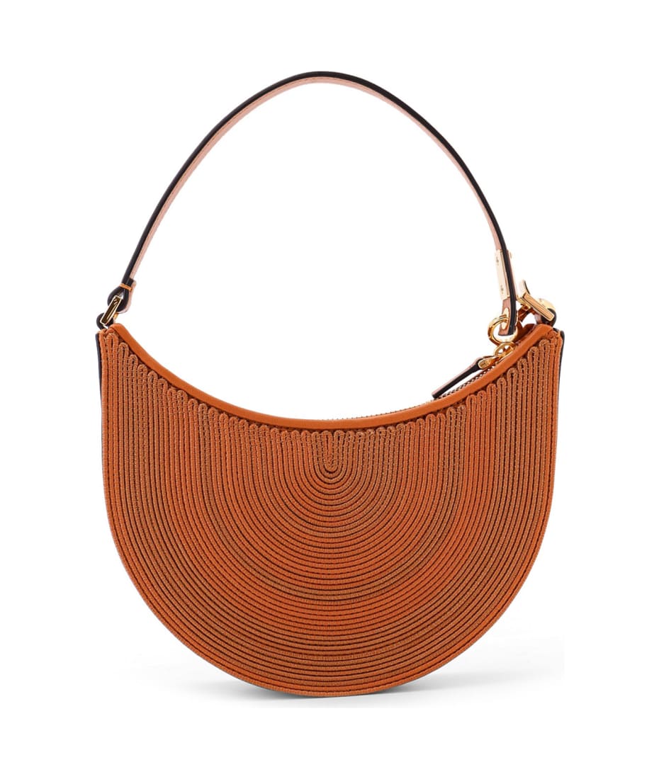 Mini Hobo Vlogo Signature Valentino Garavani Leather And Rafia Bag With Metal And Leather Shoulder Strap