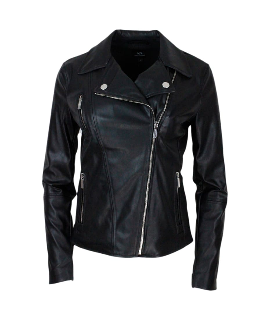 Huidige ventilatie Raar Armani Collezioni Faux Leather Biker Jacket With Zip Fastening | italist,  ALWAYS LIKE A SALE