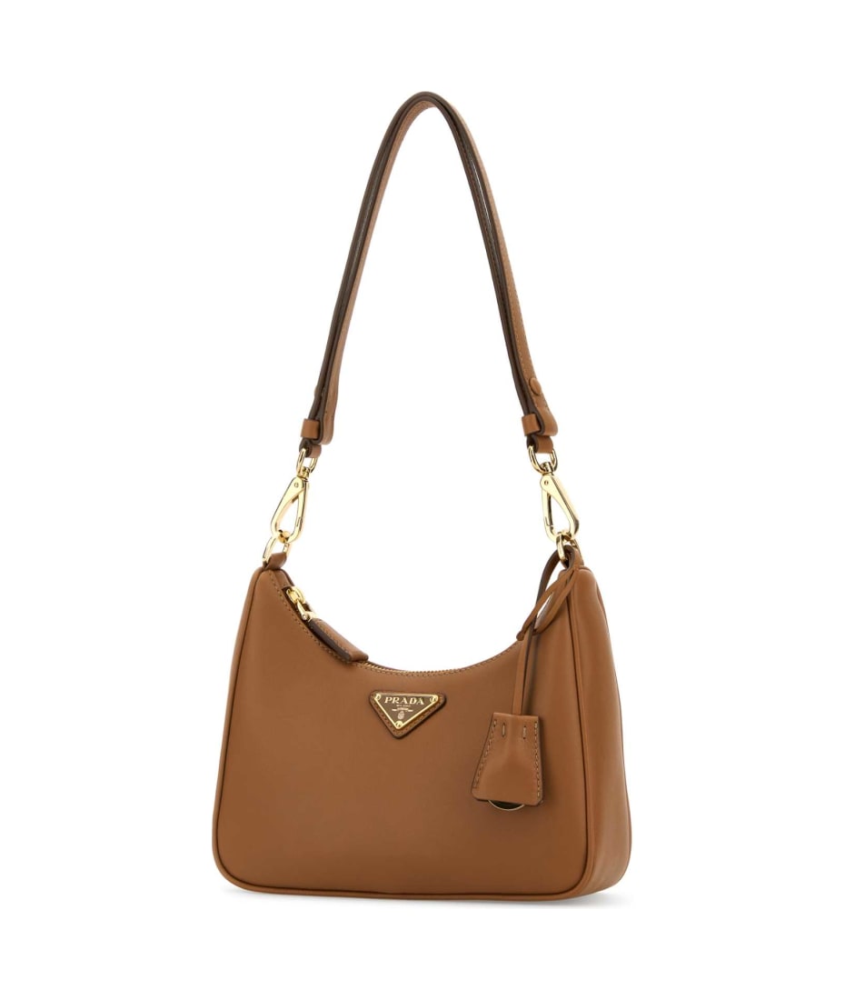 Caramel Leather Mini Prada Re-edition Shoulder Bag | italist Caramel Leather Mini Prada Re-edition Shoulder Bag | italist