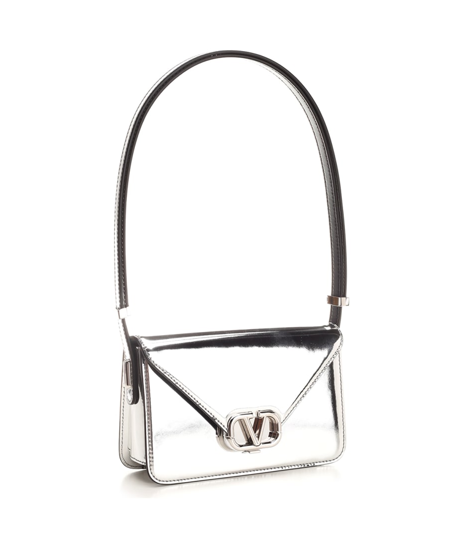 Letter Small Mirrored Leather Shoulder Bag in Silver - Valentino Garavani