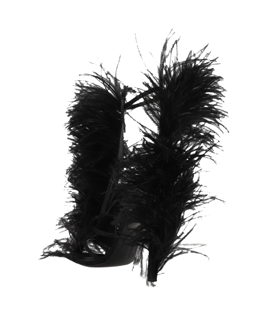 サンダル・ミュール Sergio Rossi 'Amazona' Sandals by James Rossi x AREA x Sergio Rossi Amazona feather-trimmed sandals in black
