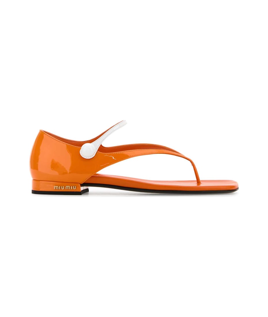 サンダル・ミュール Miu Miu Orange Leather Thong Sandals Miu Miu Braided leather thong sandals for Women - Orange in