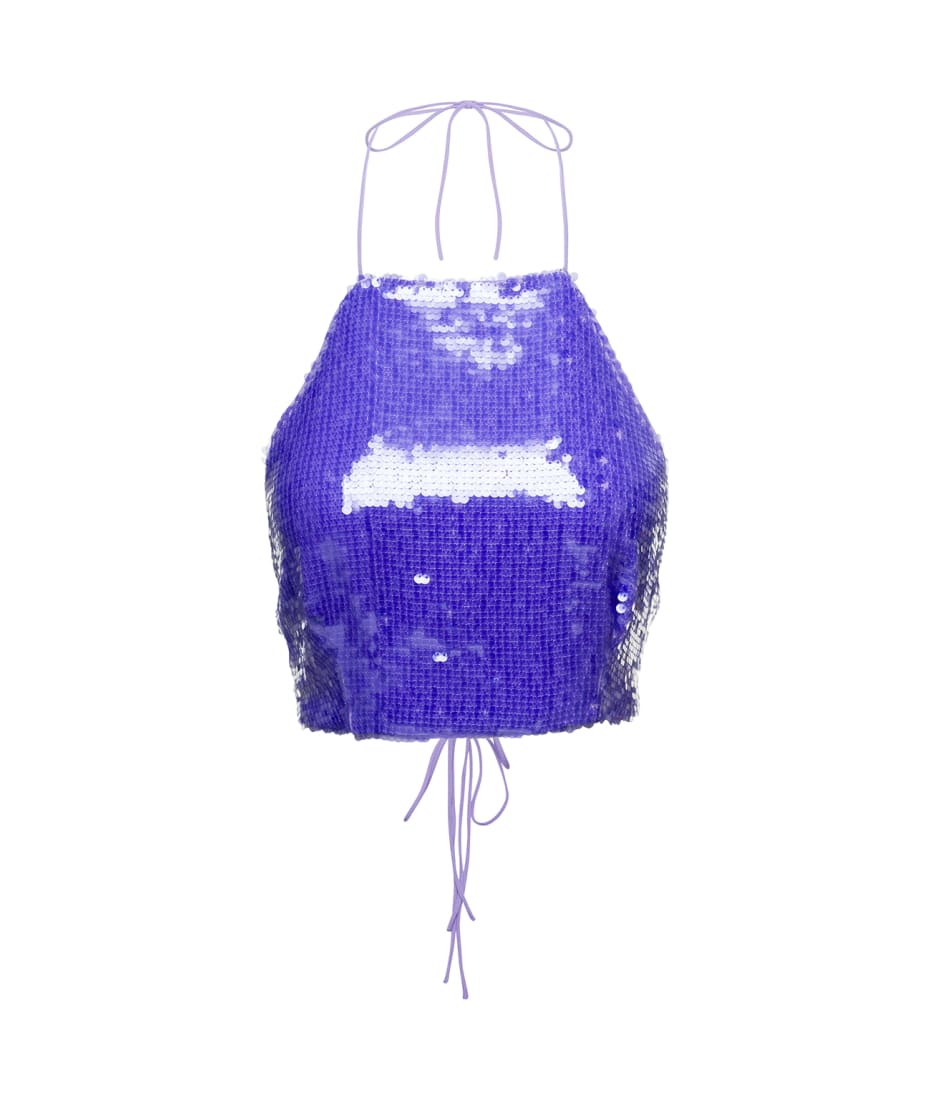 Sabina Musayev 'lara' Purple Halterneck Crop Top With All-over