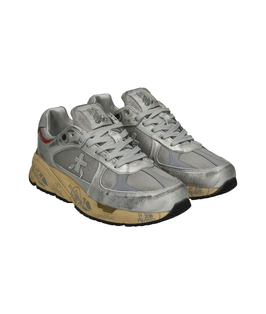 Premiata Mase Sneakers In Silver Leather And Fabric