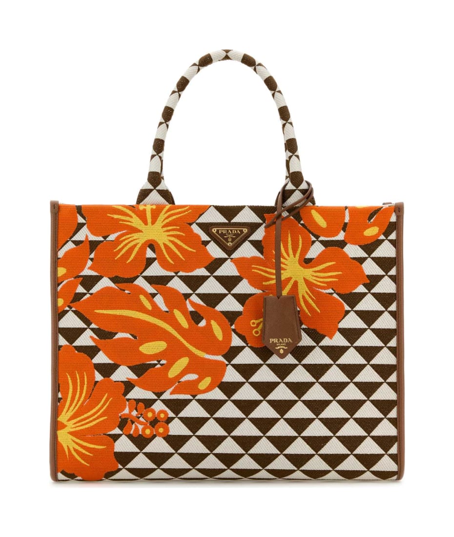 Prada Embroidered Fabric Large Symbole Shopping Bag