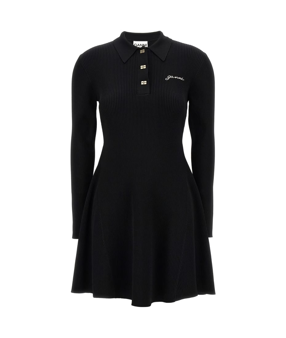 Ganni Logo Embroidery Ribbed Dress | italist