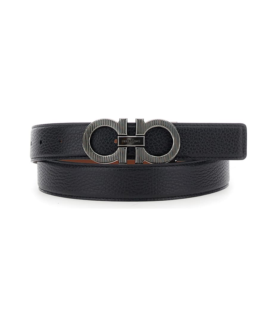 Ferragamo Black Reversible Belt With Gancini Buckle In