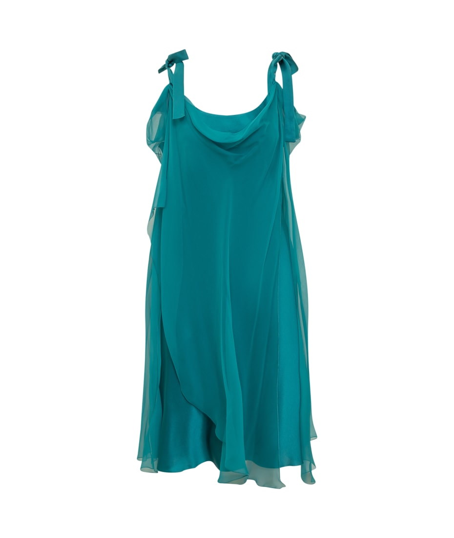 スカート A FERRETTI Chiffon dress Green Satin Chiffon Dress With Laser-Cut Leaves - Alberta Ferretti