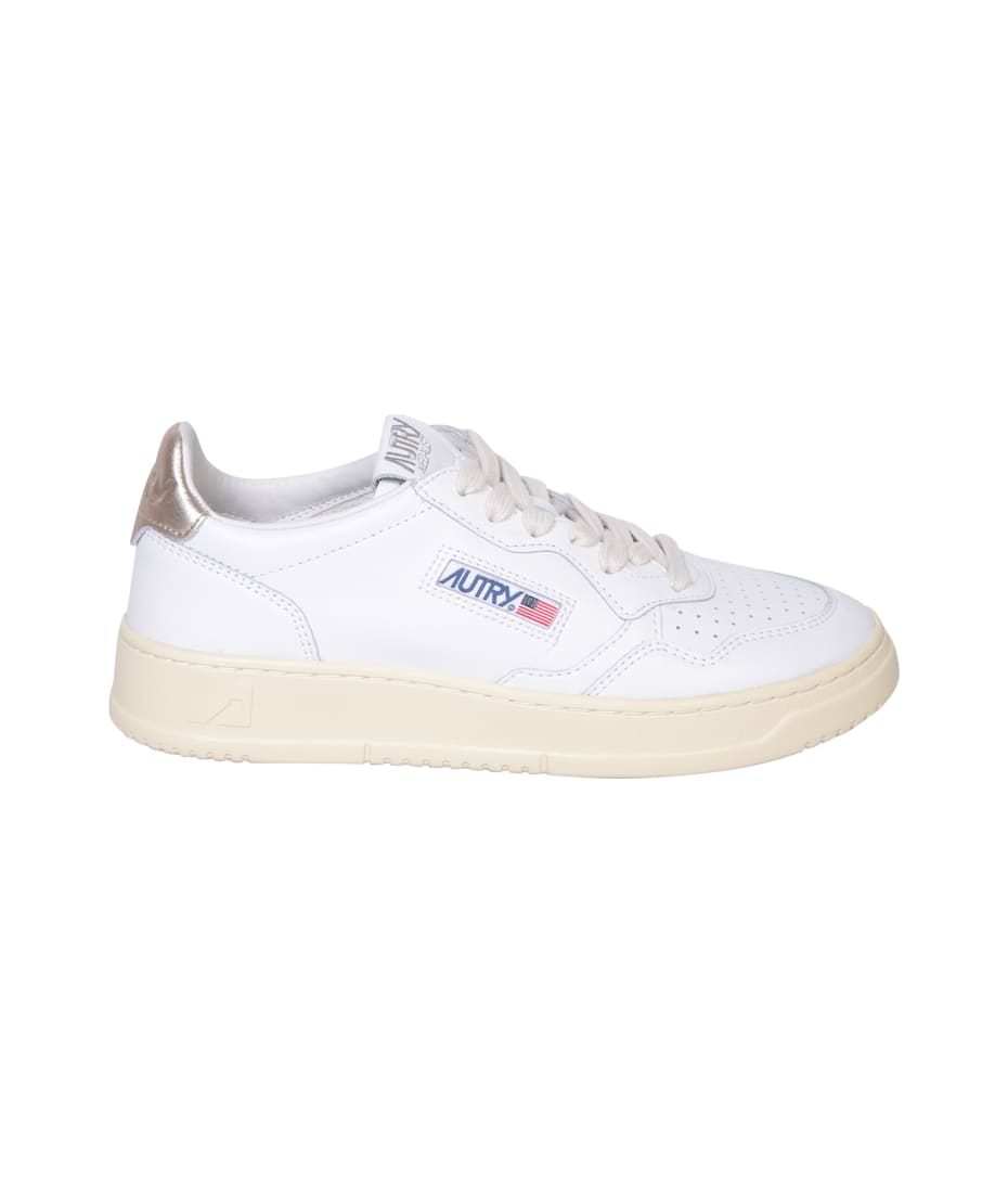 ◆Autry◆Medalist Woman gold white sneakers Autry Medalist Platform Sneakers In White And Platinum Leather