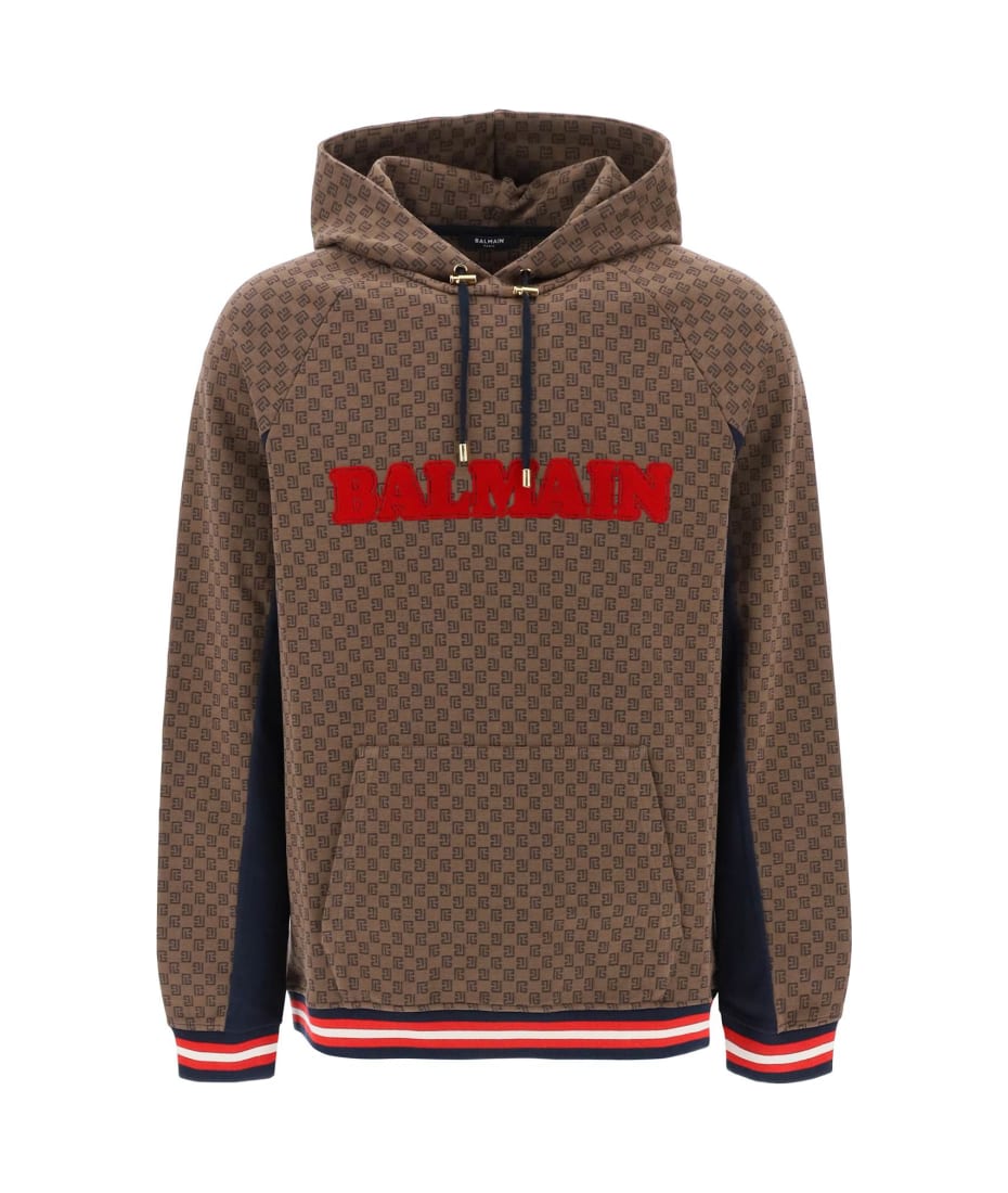 Brown hoodie with monogram logo pattern