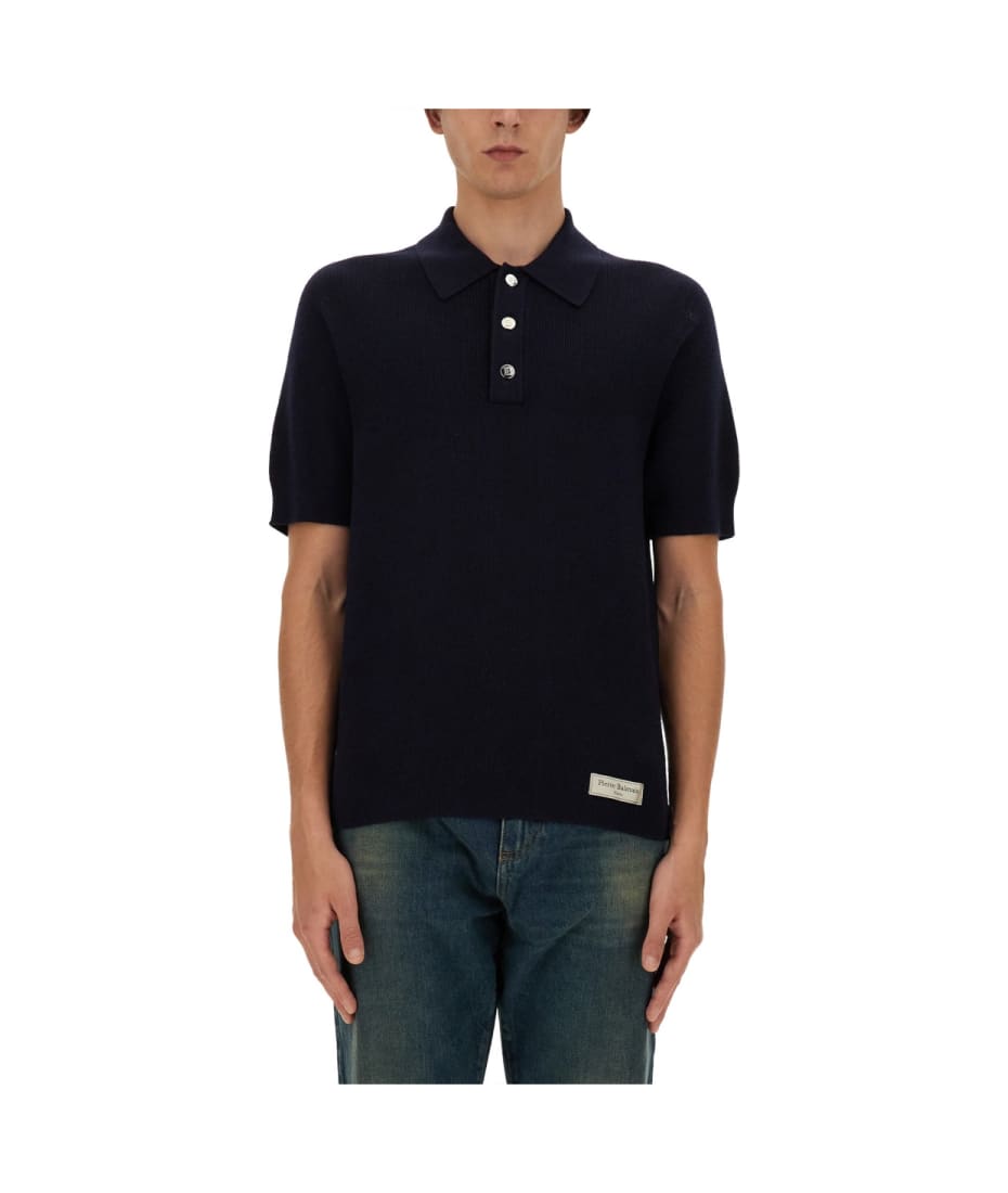 Tシャツ・カットソー BALMAIN FW24 MERINO WOOL POLO SHIRT (DH1GB066KE93_6AE) Monogrammed merino wool polo shirt navy navy - Men | BALMAIN