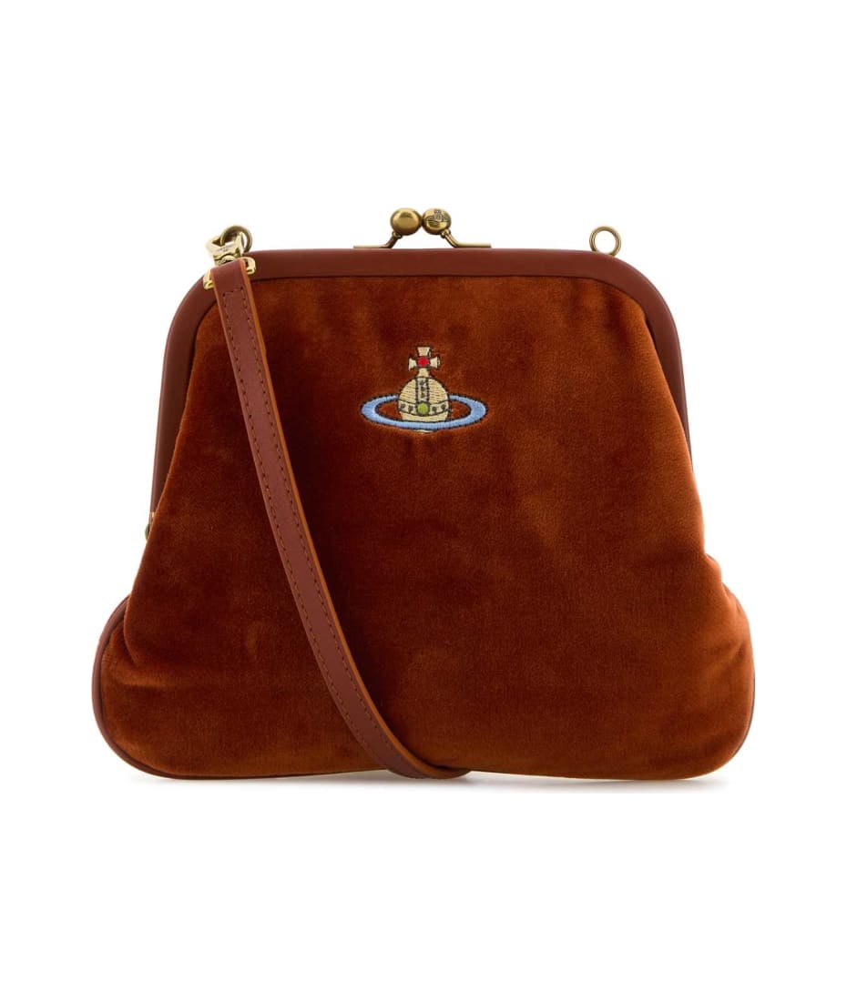 Vivienne Westwood Dark Orange Velvet Vivienne Clutch italist