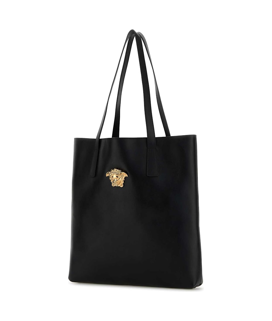 Versace★素敵！Unisex Black Leather Large Tote Shoulder Bag Versace Black Leather Shopping Bag | italist