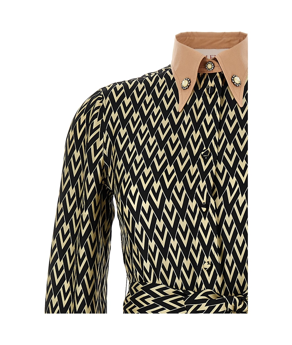 【関税込み】Valentino Garavani 'Toute La V' midi dress Twill Toute La V Midi Dress for Woman in Black/cream