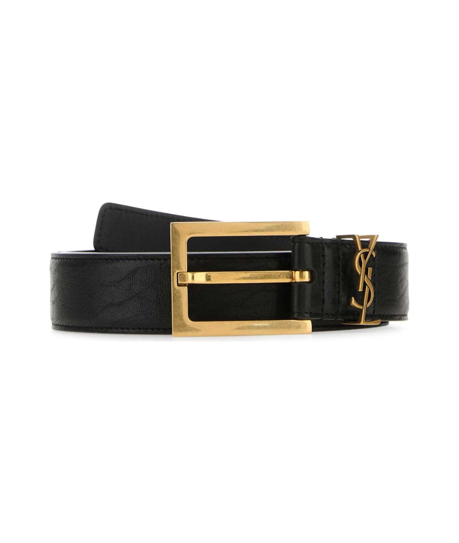 ★SAINT LAURENT★CASSANDRE ベルト Saint Laurent Black Leather Cassandre Belt | italist, ALWAYS