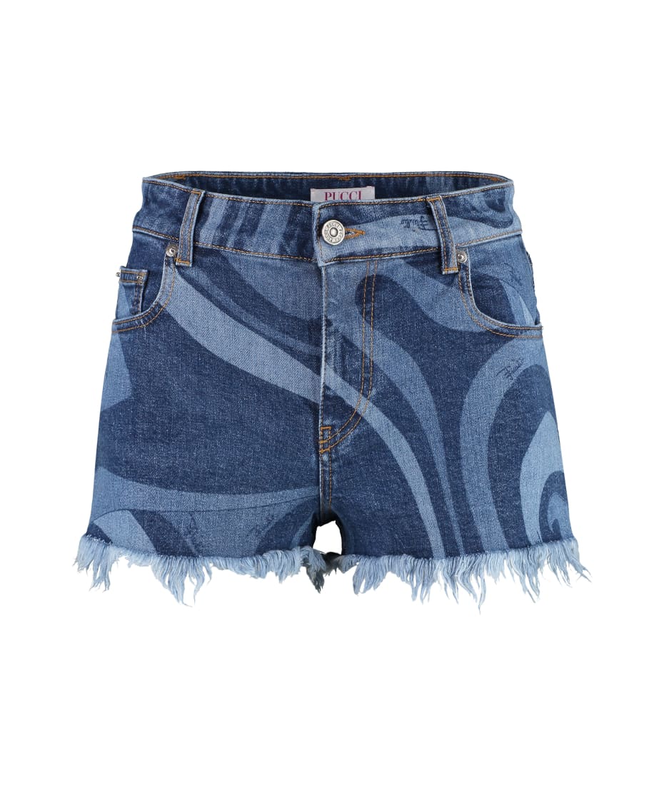 Marmo Printed Denim Mini Shorts