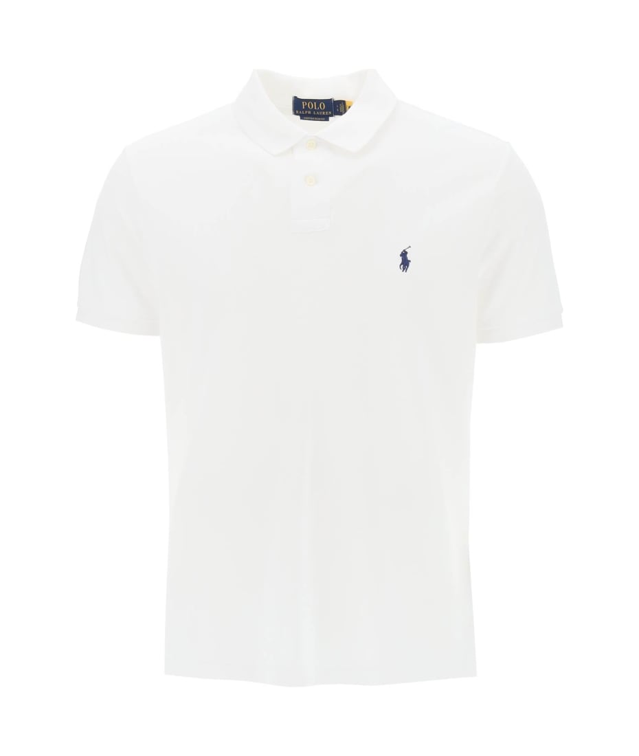 SAINT LAURENT PARIS Solid White Pique Cotton Polo Shirt XL Slim Fit