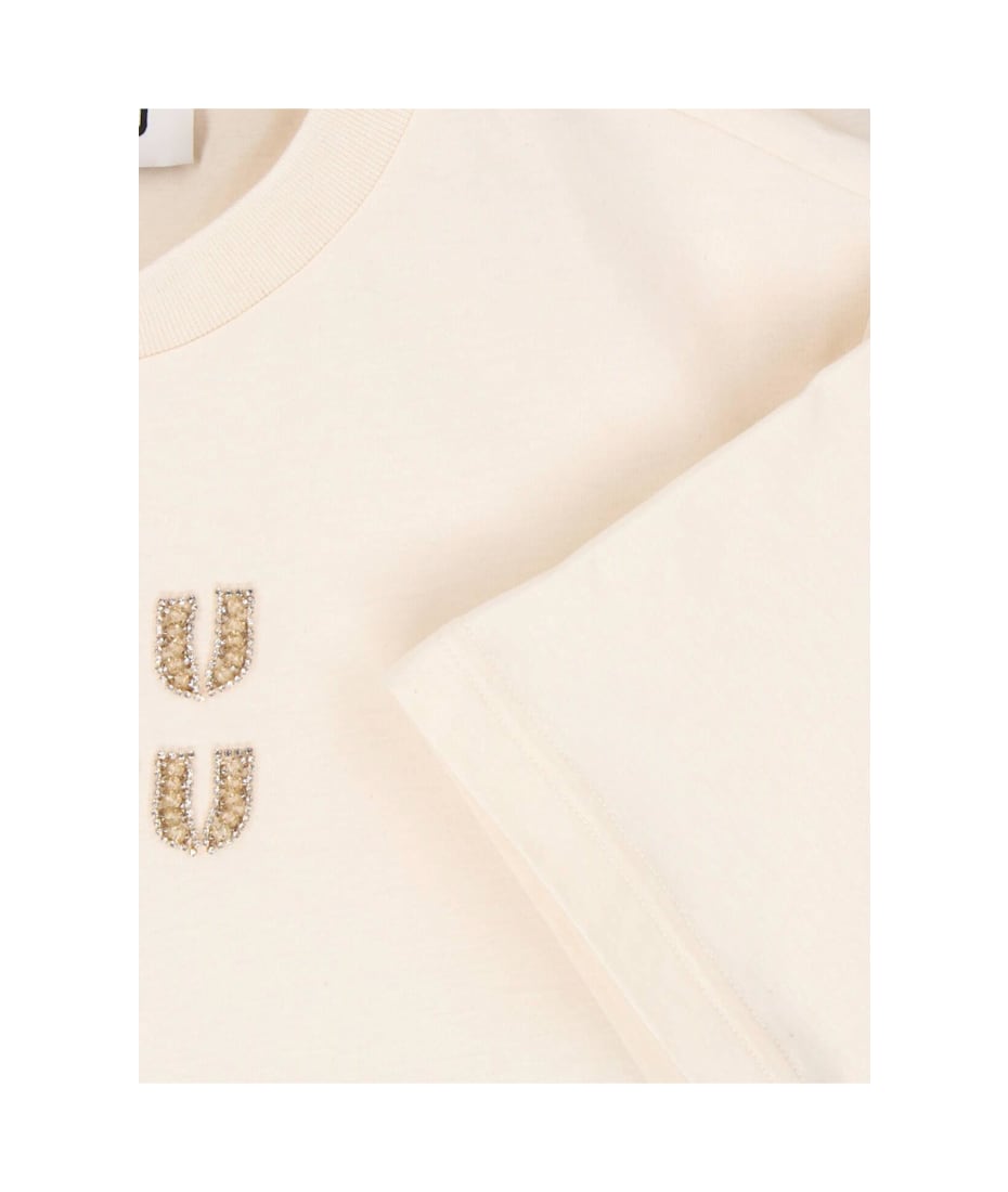 miu miu ストーン装飾 Tシャツ クリーム