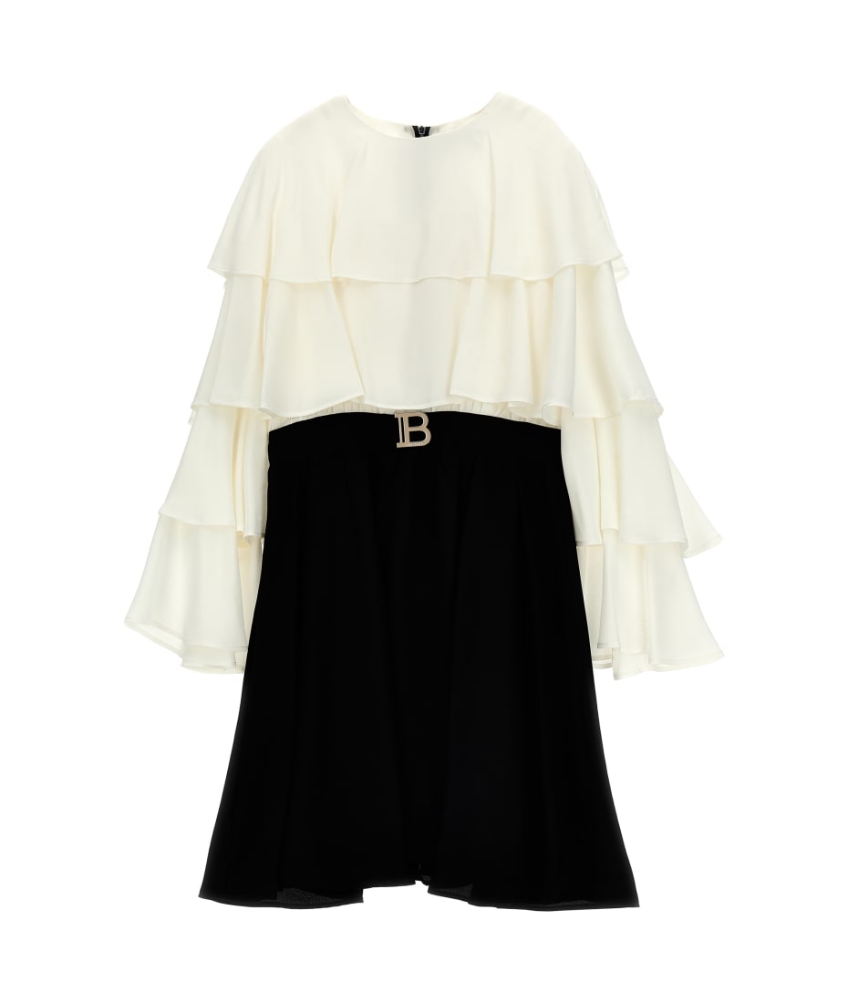 Balmain Tiered Sleeves Dress - White/Black