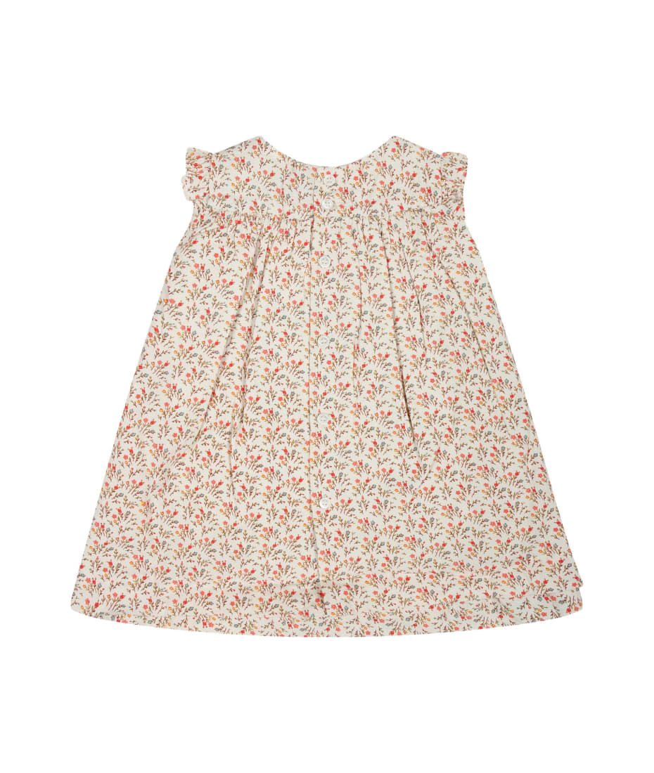 Bonpoint Beige Dress For Baby Girl With Floral Pattern - Beige