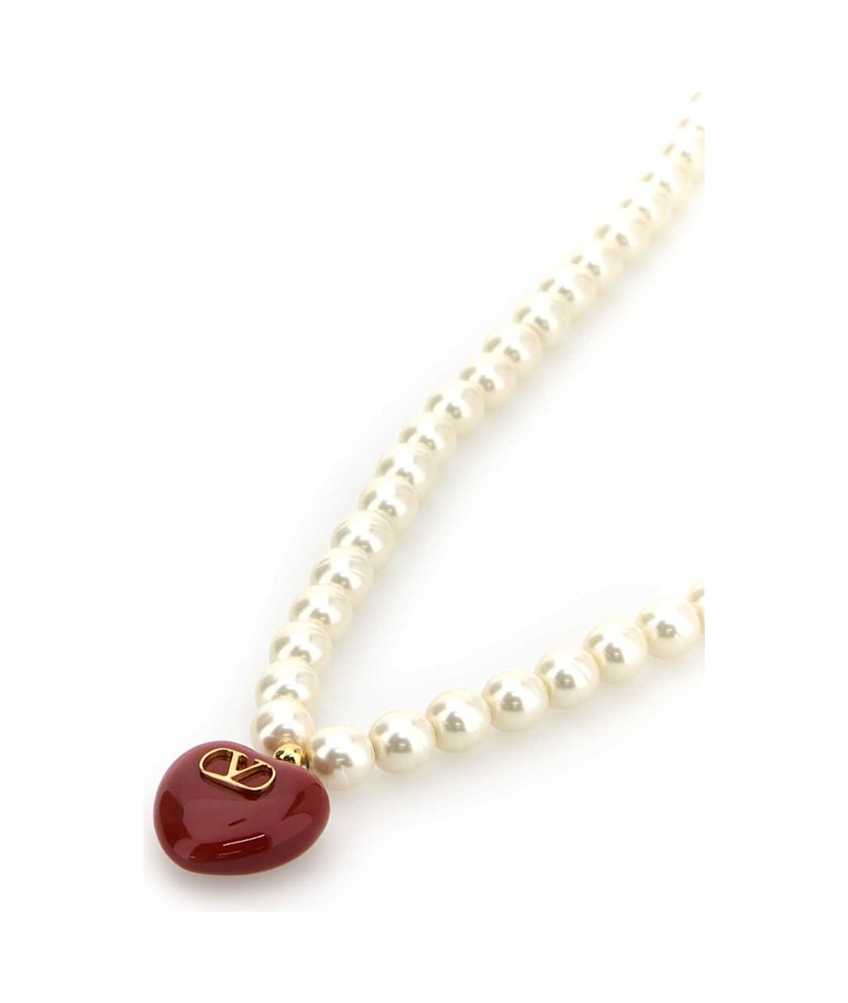 【関税&送料込】Valentino Garavani Ivory Pearls Coeur  Valentino Garavani Pearls And Heart Necklace | italist