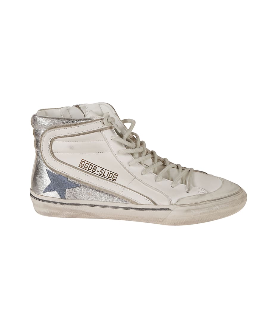 Golden Goose Slide Double Quarter Penstar Sneakers - White/Silver/Light Blue