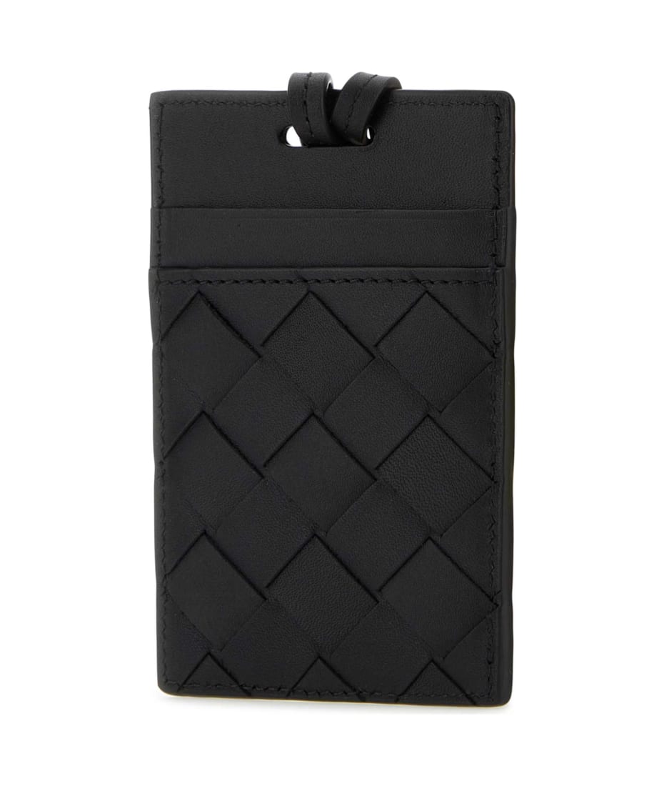 bottega Messenger Veneta Black Leather Card Holder - BLACKSILVER