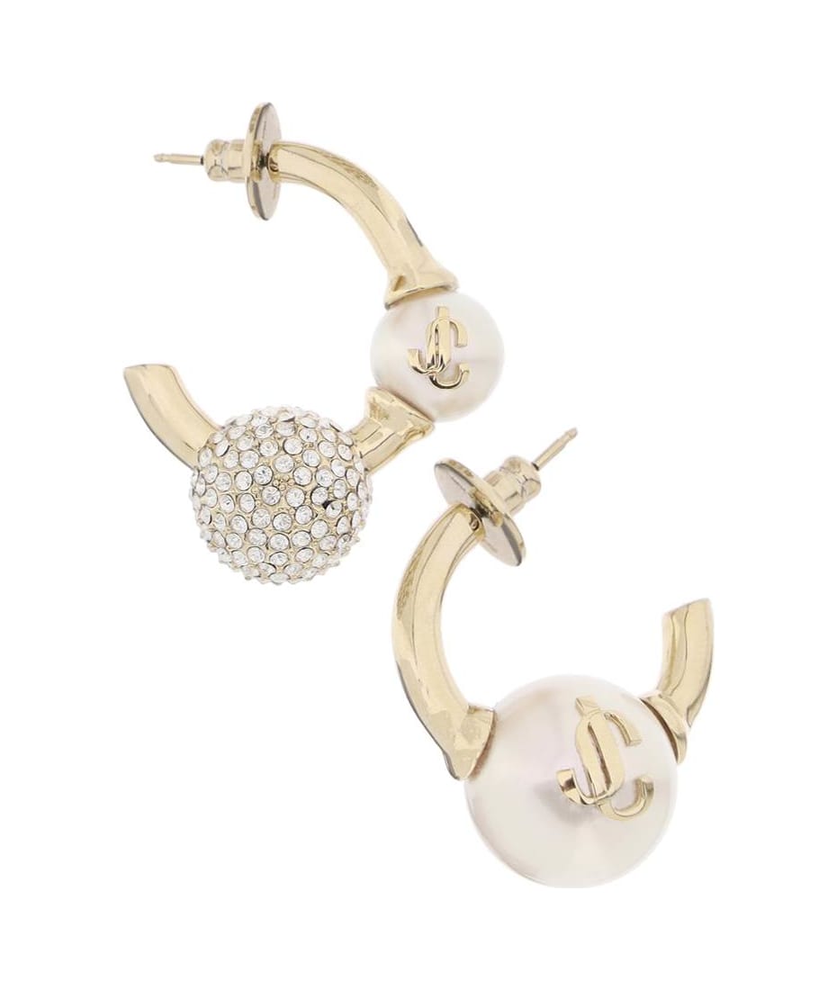 【Jimmy Choo】Auri Earring AURI EARRING | Gold-Finish Metal Pearl and Crystal Earrings