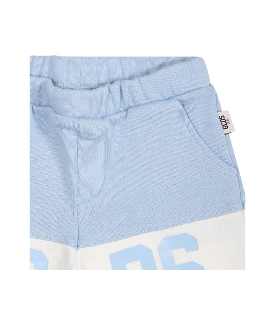 GCDS Gar Light Blue Sports Shorts For Babies With Logo - Light Blue
