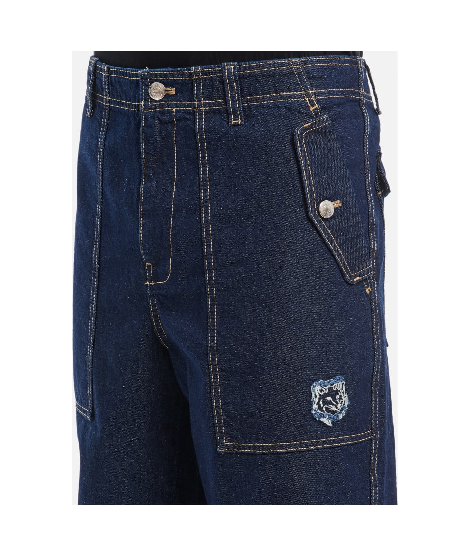 Maison Kitsuné Workwear Pants In Washed Denim With Fox Head Patch