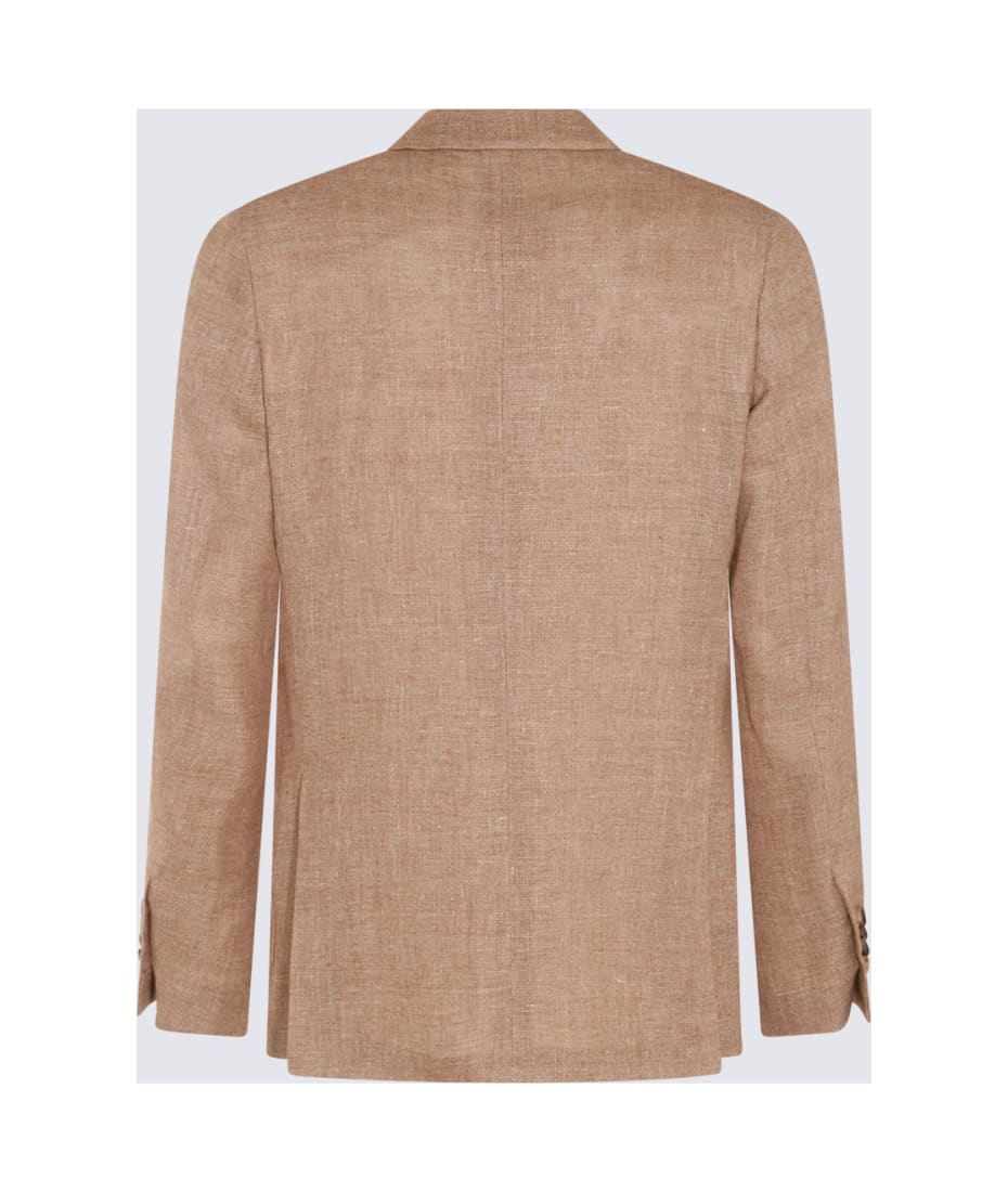 【LARDINI】 BROWN Stripe LINEN JACKET Lardini Light Brown Linen Blazer | italist