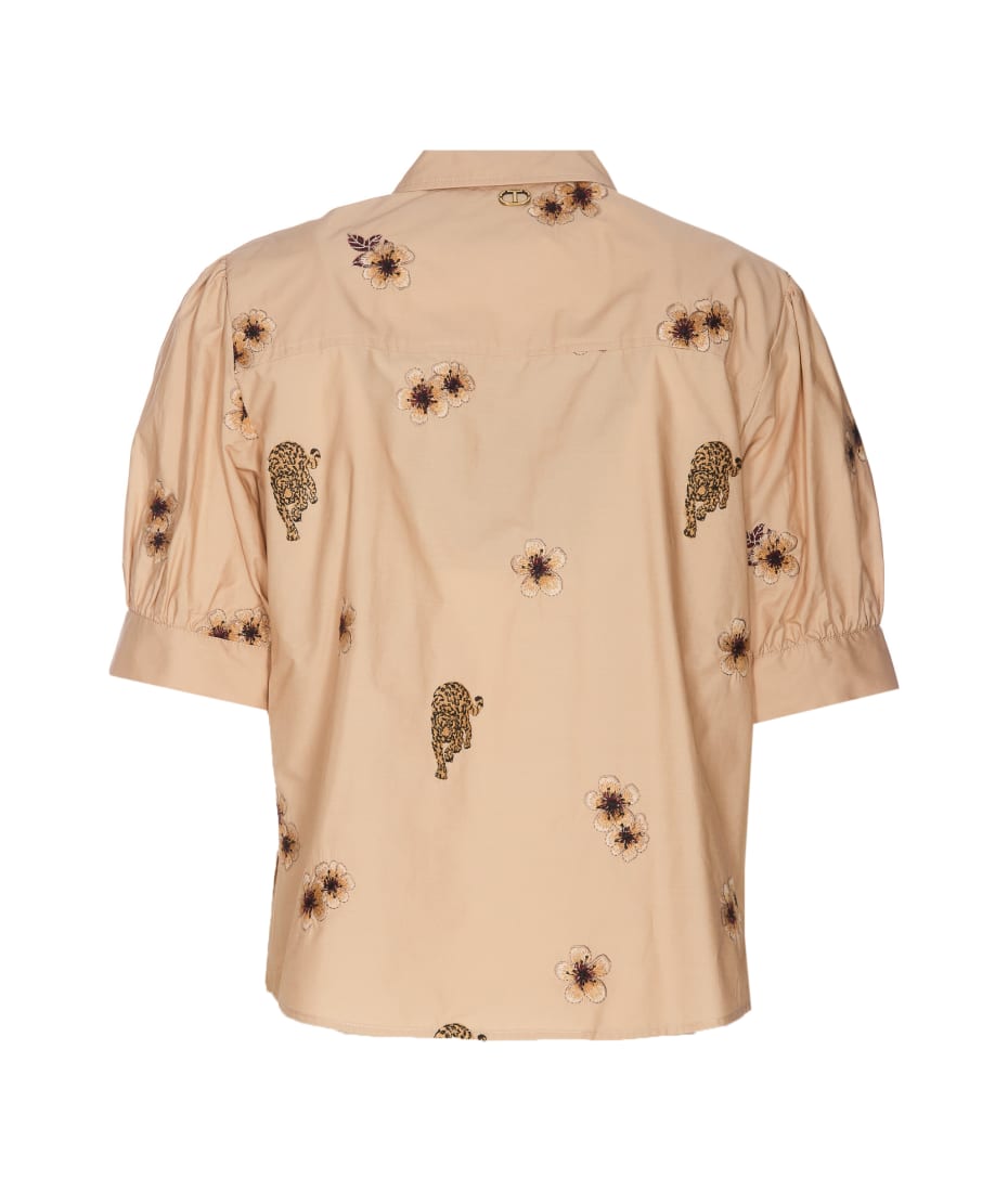 TwinSet Popeline Embroidered Shirt - Beige