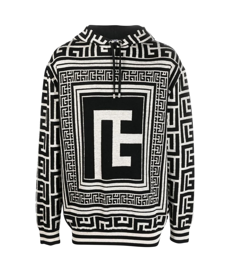 Balmain Monogram Jacquard Sweater in Black