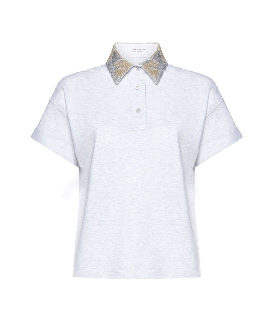 Brunello Cucinelli Sequin-embellished Polo Shirt - Pearl
