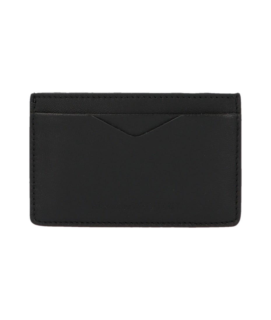 Men's luxury wallet - Alexander McQueen black leather Ribcage card holder