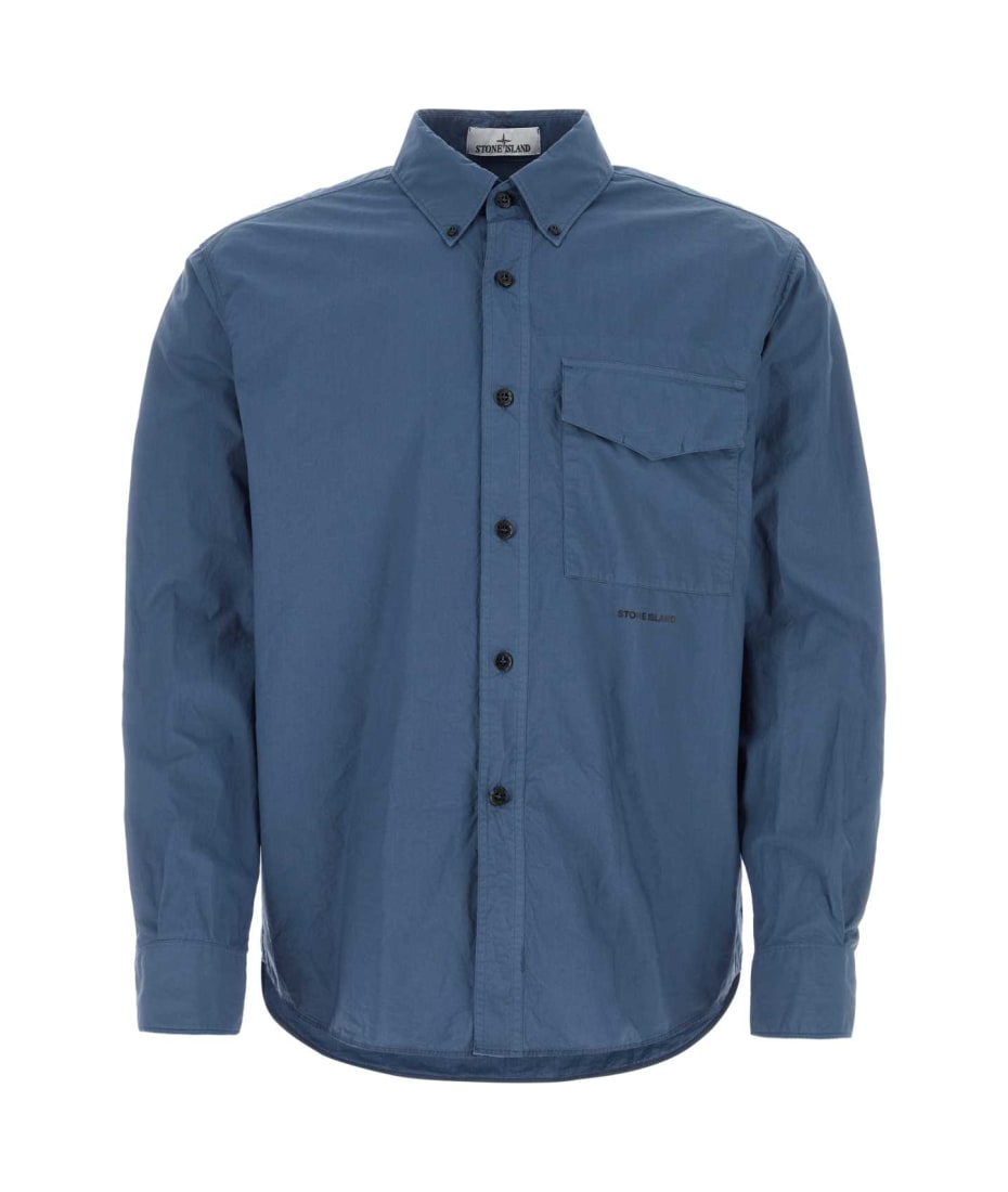 Stone Island Air Force Blue Poplin Shirt - DARKBLUE