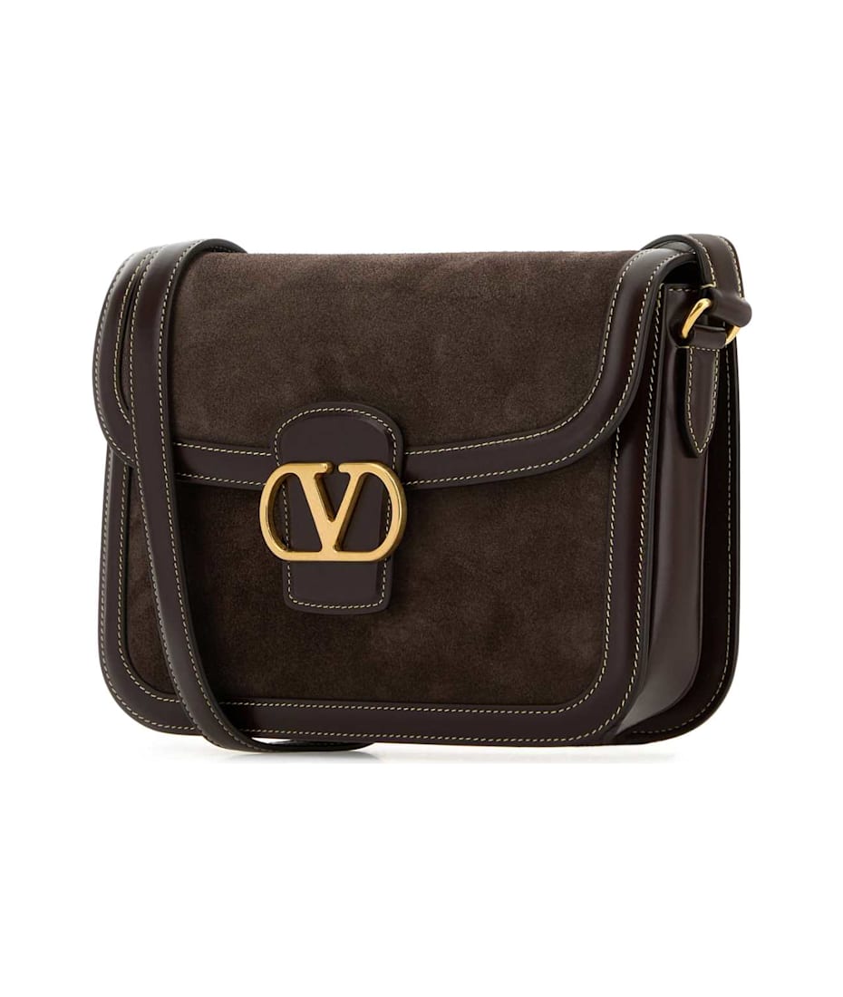 【関税&送料込】Valentino Garavani Brown Suede And Leather 9 Valentino Garavani Brown Suede And Leather 9to5 Shoulder Bag