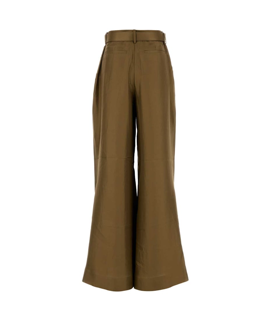 Zimmermann Olive Green Satin Crush Wide-leg Pant | italist