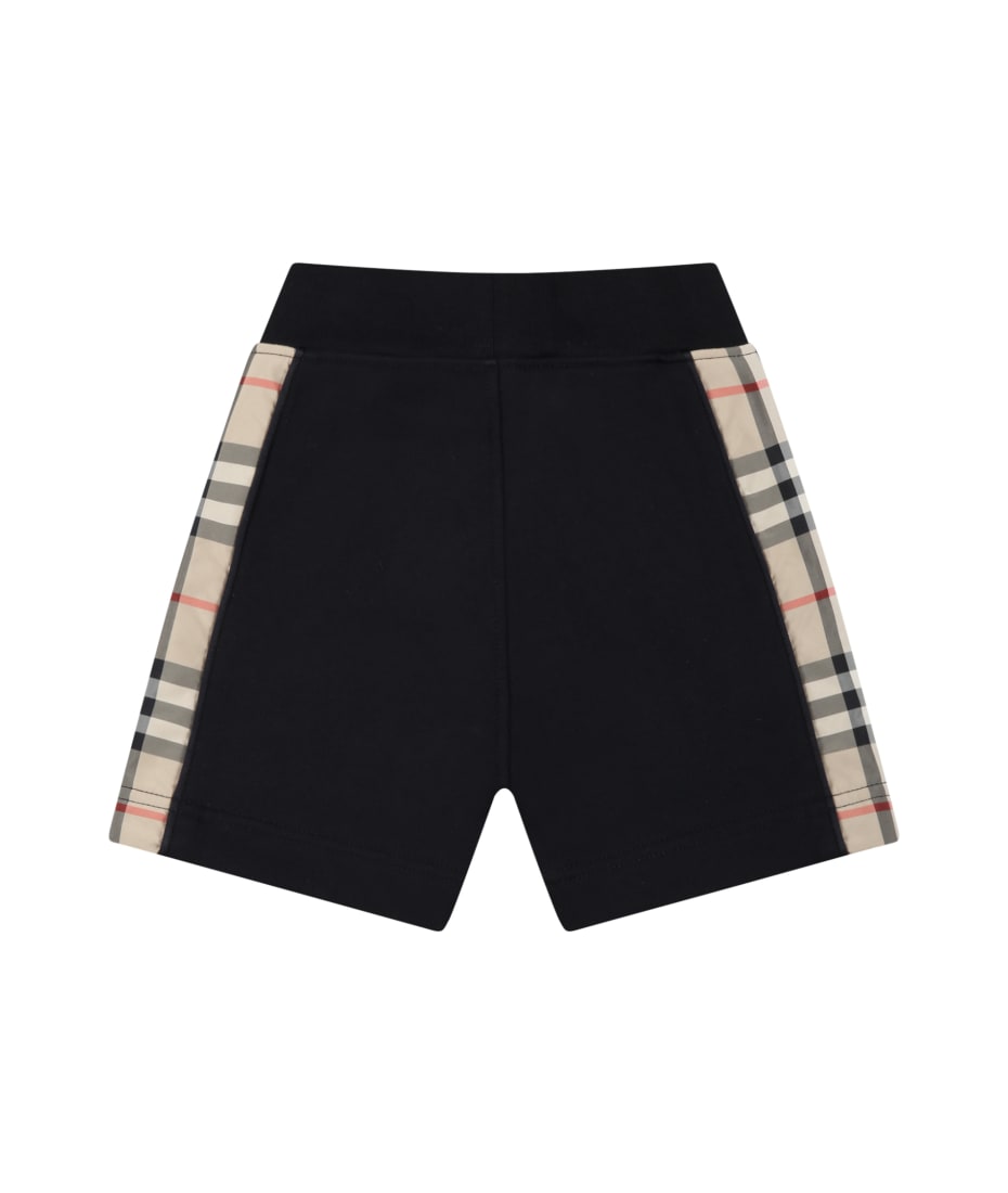 Burberry Black Shorts For Babykids With Vintage Check - Black