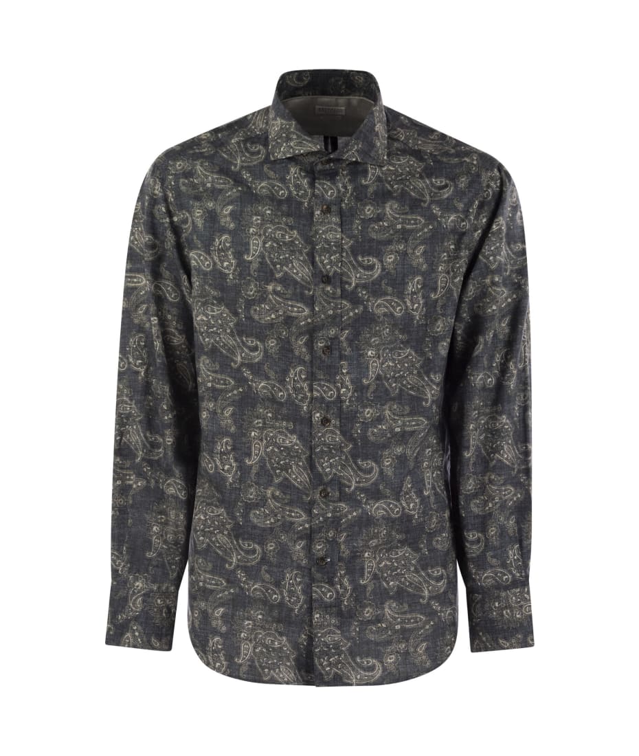 Tシャツ・カットソー BRUNELLO CUCINELLI Slim fit cotton Paisley canvas shirt Brunello Cucinelli Slim Fit Cotton Paisley Canvas Shirt