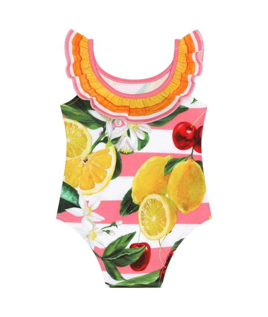 Dolce & Gabbana Stretch Fabric One-piece Swimwear With Lemon And Cherry Print - Multicolour