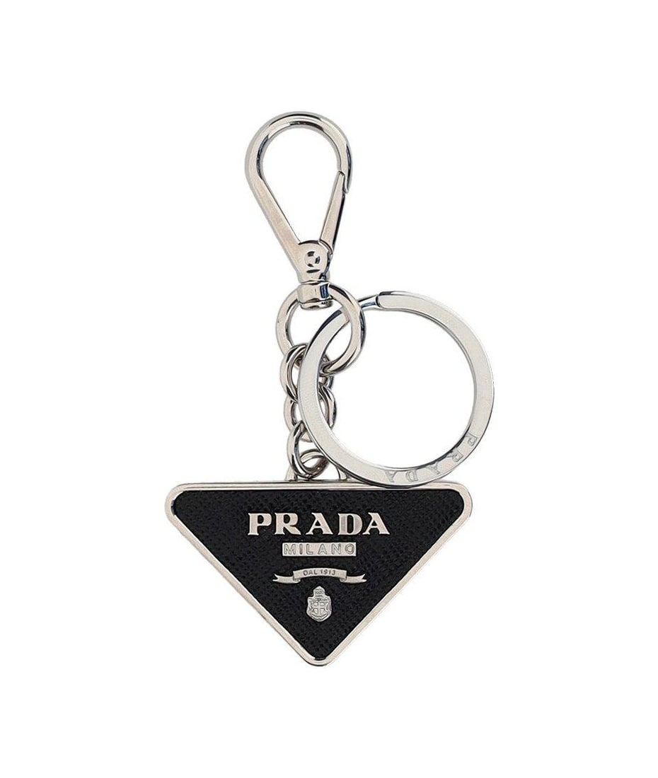 Prada Logo Plaque Key Holder in Black for Men
