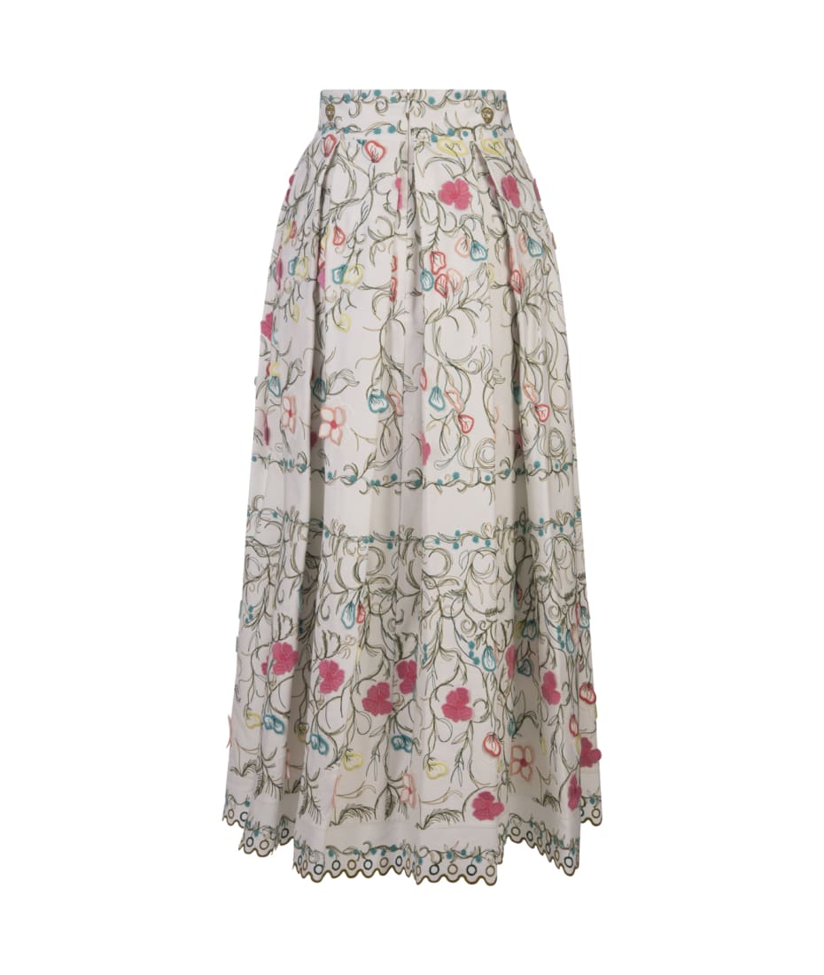 スカート Elie Saab Printed Cotton Long Skirt Green Elie Saab Printed Cotton Maxi Skirt in Natural | Lyst
