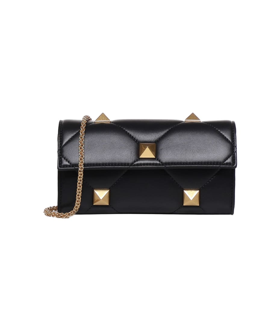 Small Nappa Roman Stud Wallet for Woman in Black