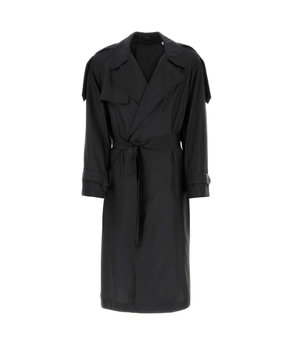 Black silk trench coat hotsell