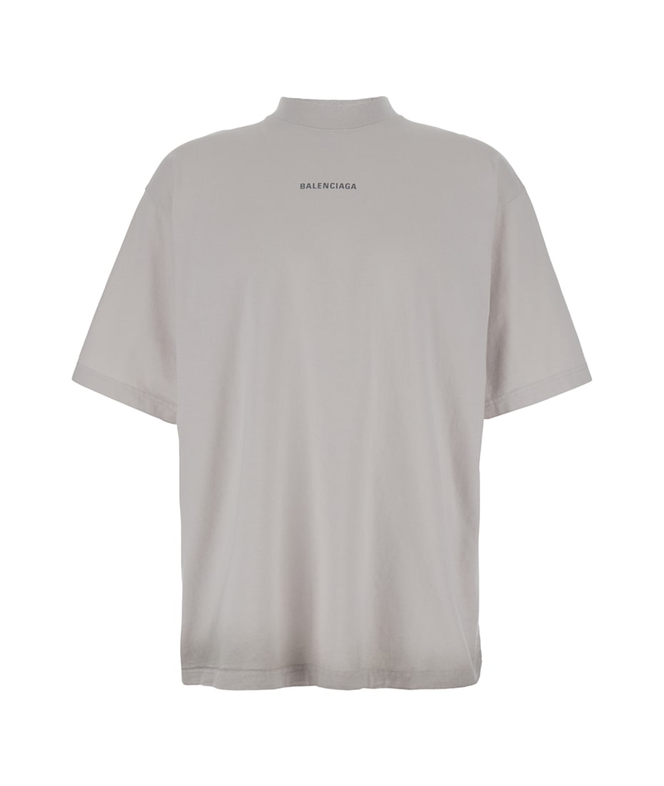BALENCIAGA コットン ロゴ Tシャツ グレー Balenciaga Grey Crewneck T-shirt With Logo Lettering Detail