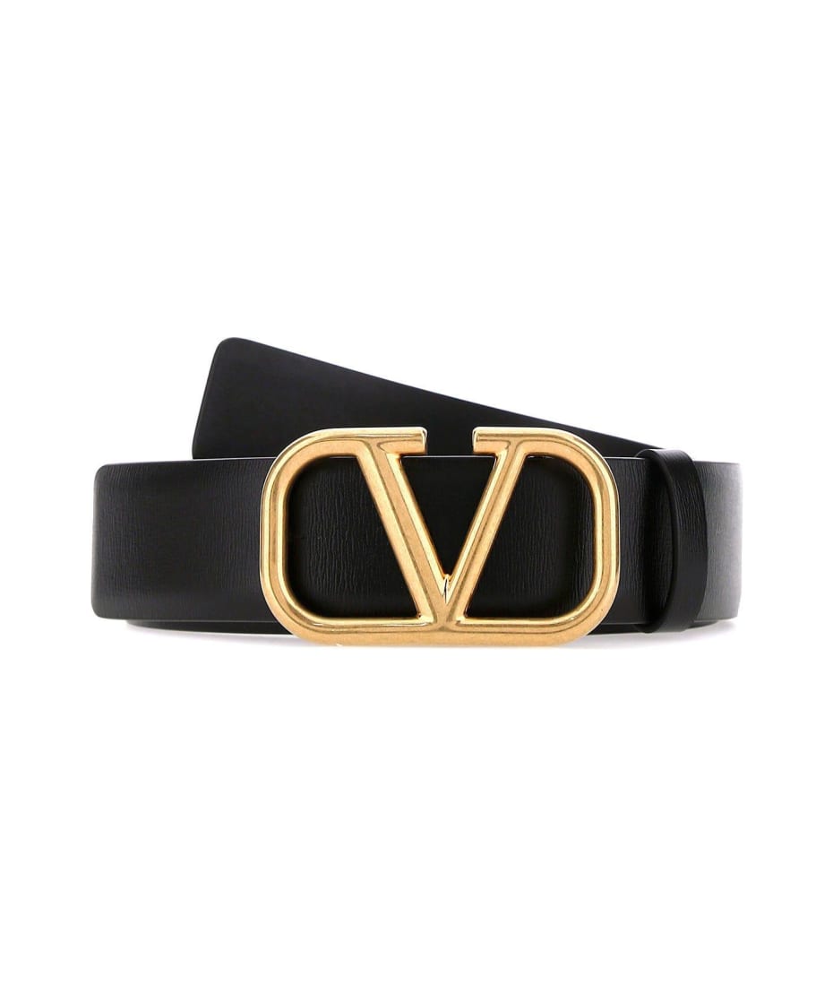 Valentino Garavani Black Leather Vlogo Signature Belt - BLACK