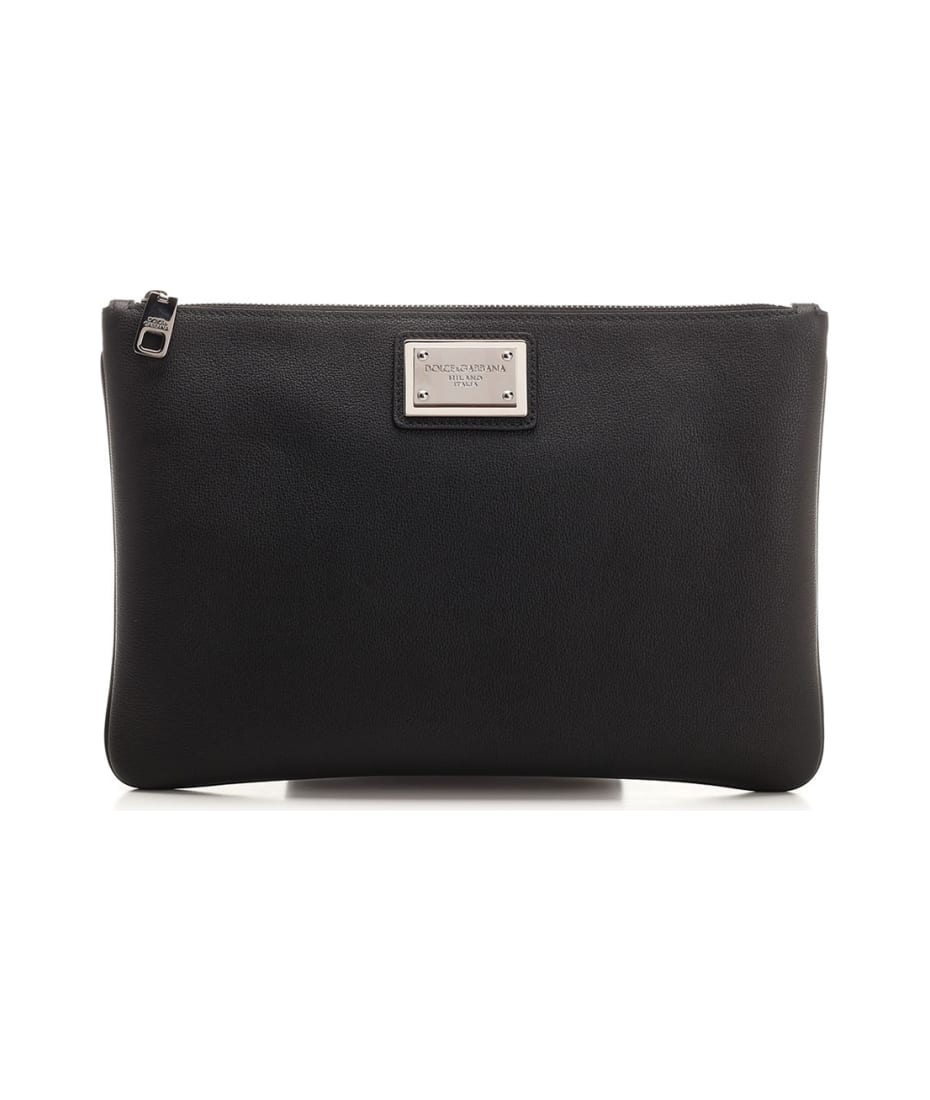 【送料&関税込】Dolce & Gabbana Necessaire Leather Flat Dolce & Gabbana Leather Flat Pouch 24 cm Black – LOZURI®